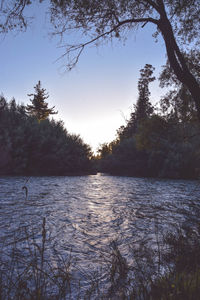 Scenic view of lake against clear sky