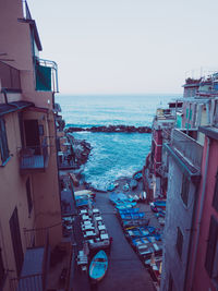 Panoramic view of sea against clear sky