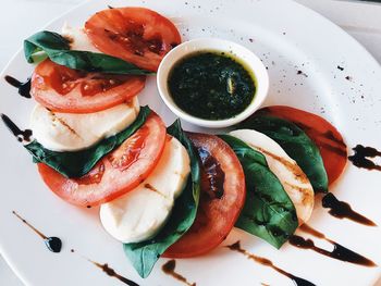 High angle view of dessert served in plate