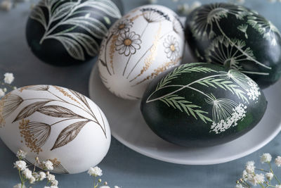 High angle view of christmas decorations on table