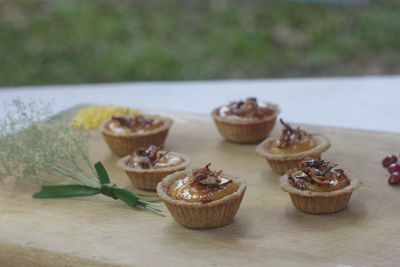 Close-up of tart on cutting board