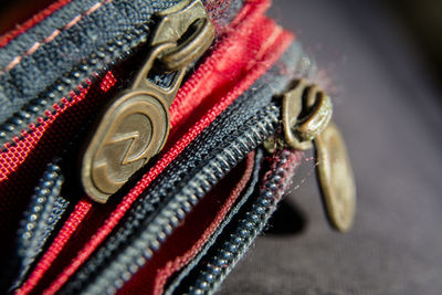 High angle view of leather on metal