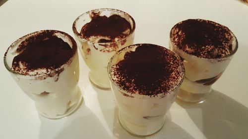 High angle view of chocolate cake on table