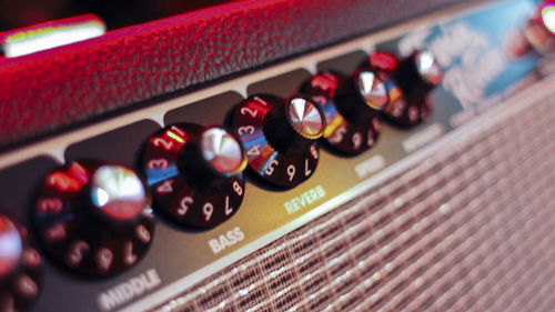 Close-up of knobs on amplifier