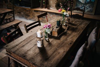 High angle view of potted plant on table