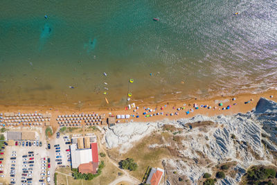 High angle view of beach by buildings in city