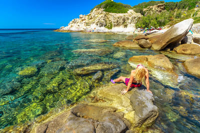 Scenic view of rocks on beach