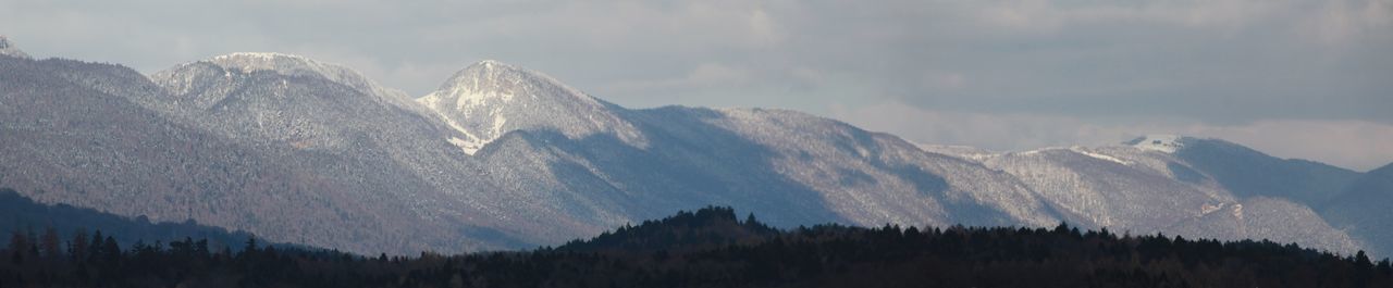 Panoramic view of snowcapped mountains against sky