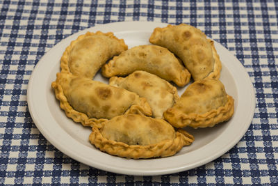 High angle view of food in plate on table