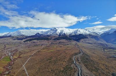 Scenic view of snowcapped mountains against sky