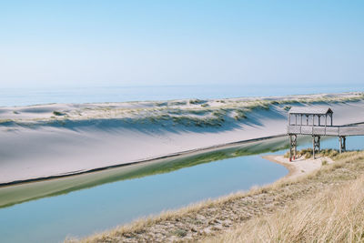 Scenic view of beach against clear sky