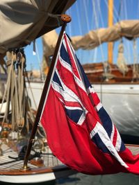 Close-up of british flag on boat