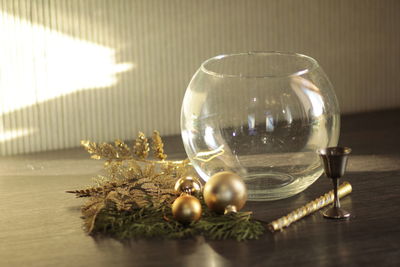Close-up of illuminated christmas lights on table