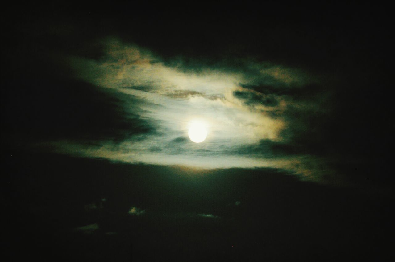 sky, night, scenics, beauty in nature, dark, tranquility, moon, cloud - sky, sun, tranquil scene, nature, weather, idyllic, low angle view, cloudy, glowing, no people, outdoors, silhouette, overcast