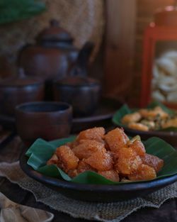 Close-up of food in plate on table