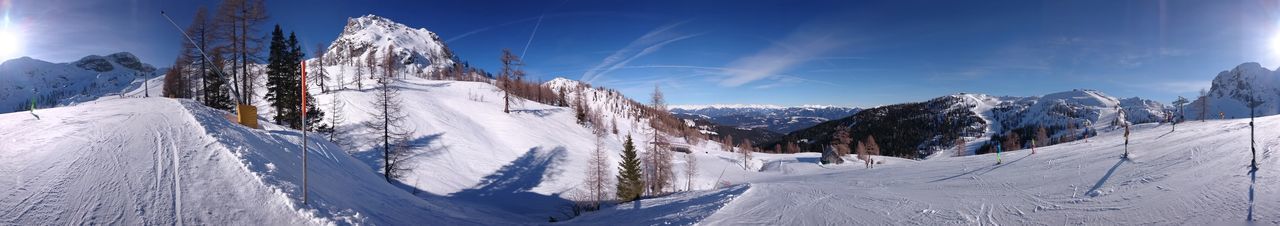 Panoramic view of snowcapped mountains against sky