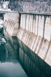 High angle view of dam by river