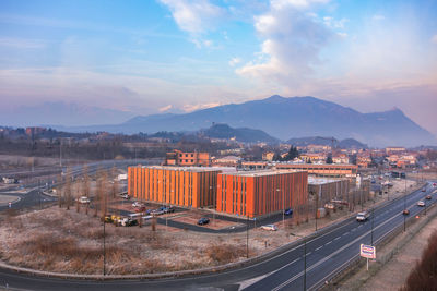 Cityscape at turin with alps mountain in the background