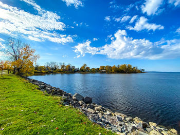 Scenic view of lake against sky