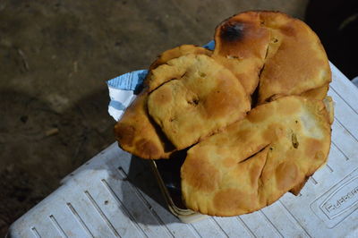 High angle view of bread on table