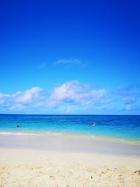 Scenic view of beach against blue sky