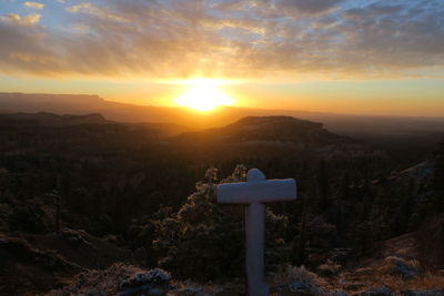 Scenic view of mountains against sky during sunset