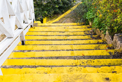 High angle view of yellow steps walking on road