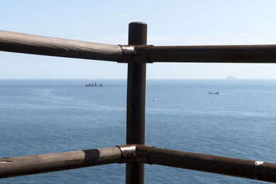 Close-up of railing against sea