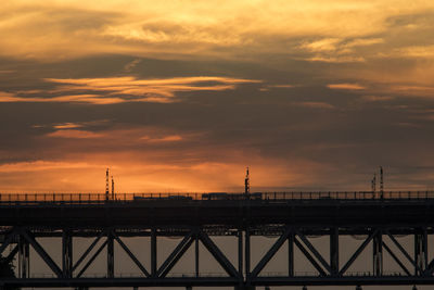 Bridge over river against sky during sunset