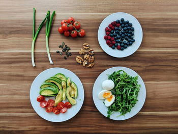 High angle view of salad served on table