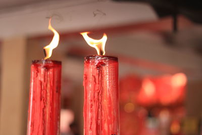 Close-up of lit candles