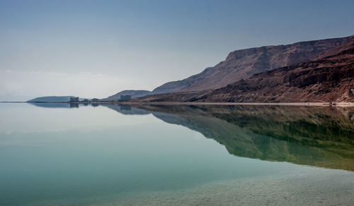 Reflection of mountain on calm lake against sky