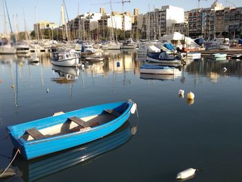 Boats moored in harbor