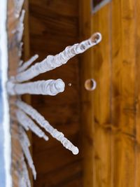 Close-up of wooden door handle