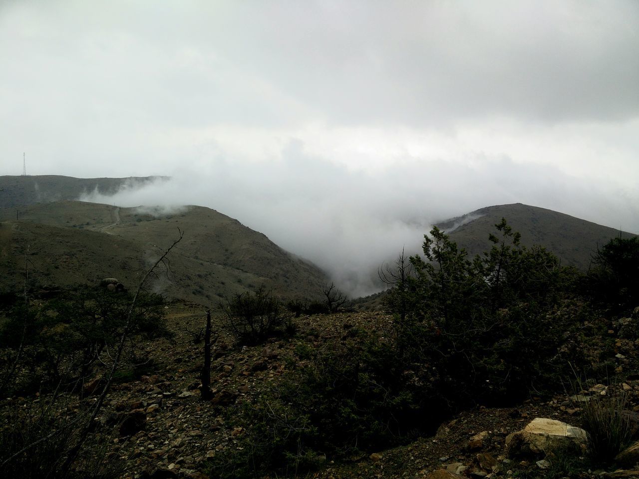 SCENIC VIEW OF MOUNTAINS AGAINST CLOUDY SKY