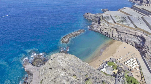 High angle view of rocks on beach