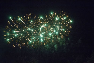 Low angle view of firework display at night