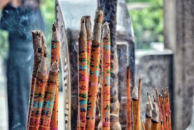 Close-up of colorful incense stick