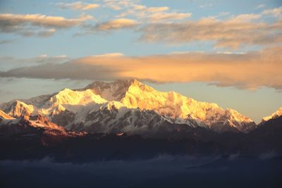 Scenic view of mountains against sky during sunset