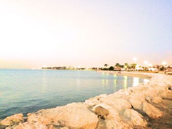 Scenic view of sea against clear sky