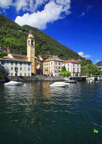 View of houses in front of river