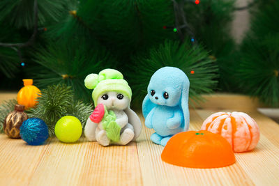 Close-up of christmas decorations on table