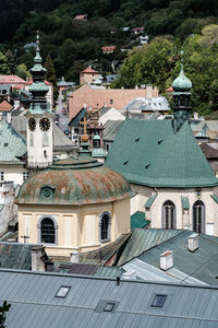 High angle view of buildings in town