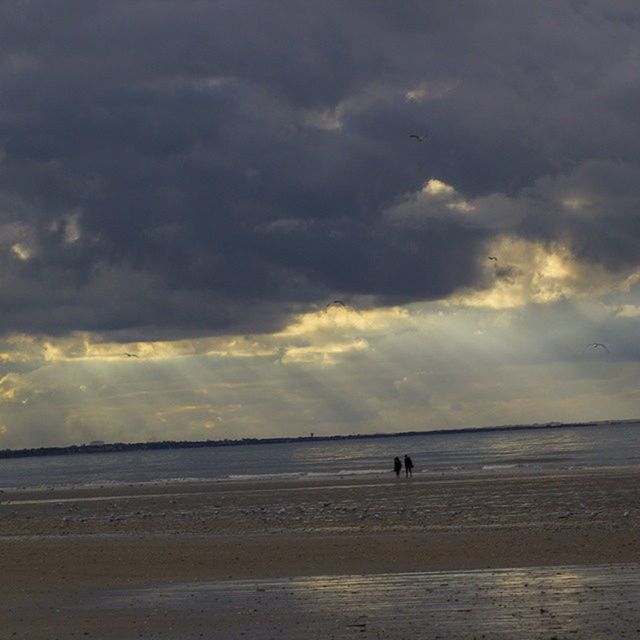 sea, beach, sky, horizon over water, water, scenics, cloud - sky, tranquil scene, shore, beauty in nature, tranquility, sunset, cloudy, sand, nature, idyllic, weather, cloud, dramatic sky, incidental people