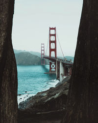 View of suspension bridge over sea golden gate