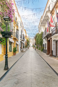 A view down the traditional spanish streets in the old town center of marbella