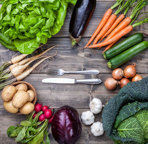 High angle view of vegetables in container