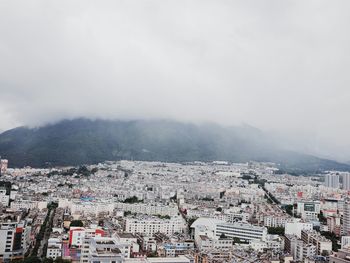 High angle view of town against sky