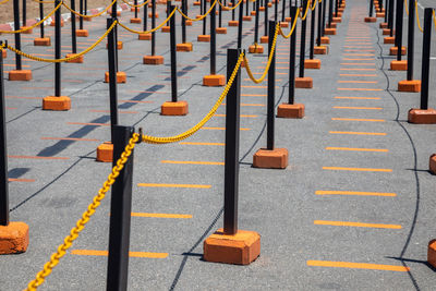 High angle view of railing in row