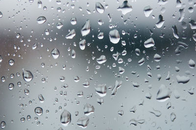 Full frame shot of raindrops on window